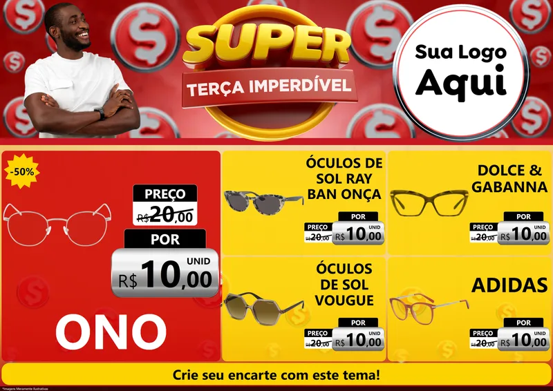 Modelo de Encarte para Encarte A4 Horizontal com o tema Super Terça Imperdível para Óticas