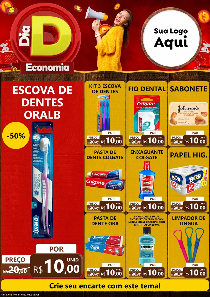 Modelo de Encarte para Encarte A4 Vertical com o tema Dia D Economia para Higiene Pessoal