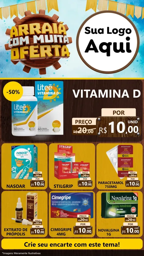 Modelo de Rede Social para Stories com o tema Ofertas de São João - Junina para Farmácia