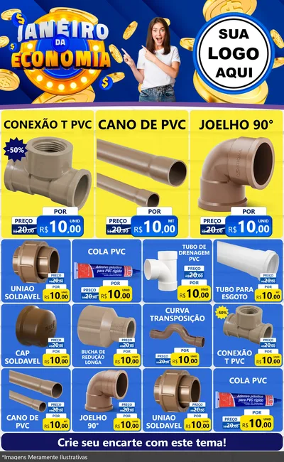 Modelo de Encarte para Encarte Grande com o tema Janeiro da Economia para Tubos e conexões