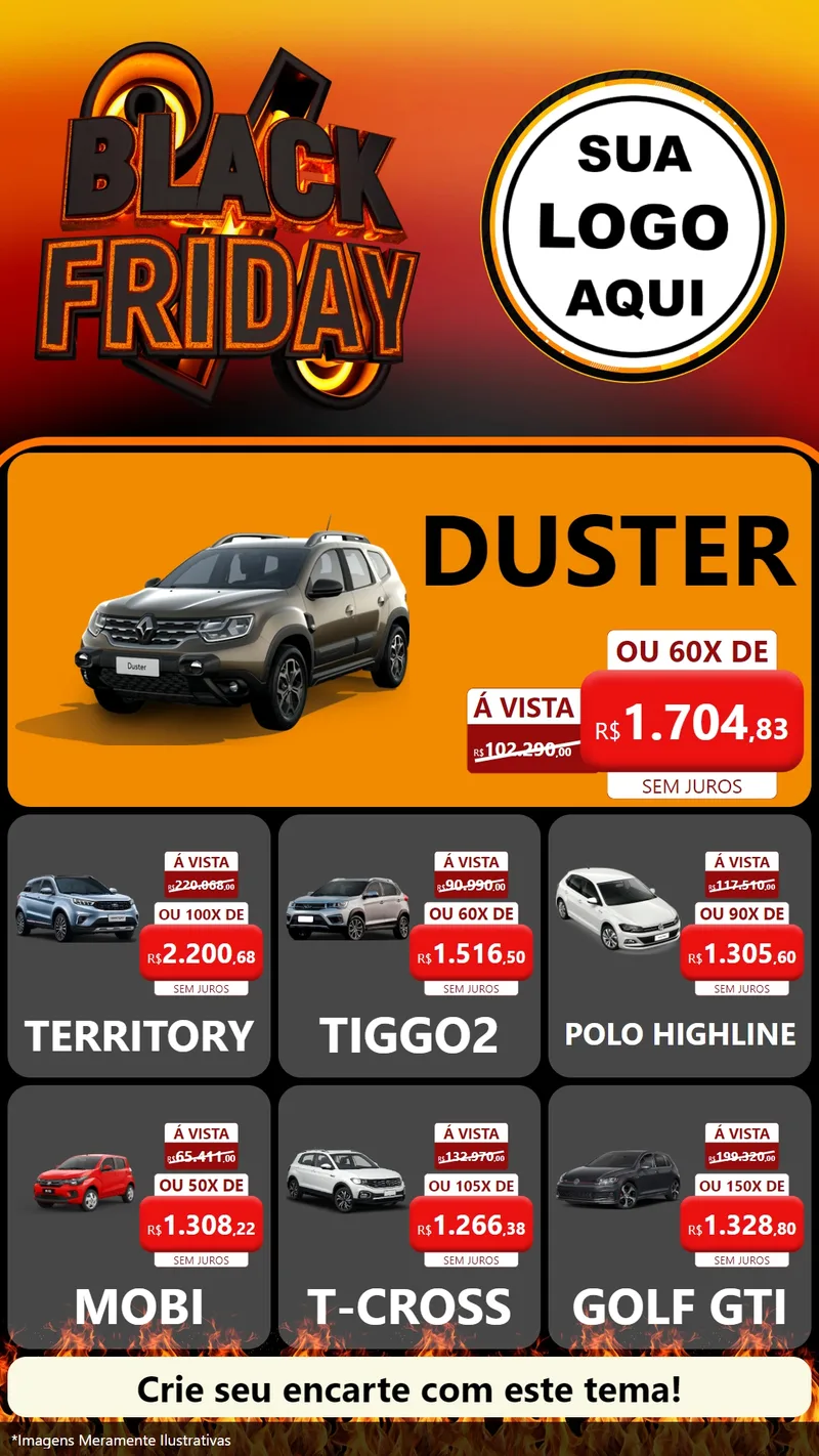 Modelo de Rede Social para Stories com o tema Black Friday para Concessionaria de Carros