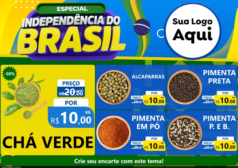 Modelo de Encarte para Encarte A4 Horizontal com o tema Especial Independência do Brasil para Produtos Naturais