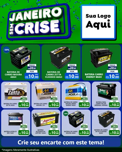 Modelo de Rede Social para Feed Instagram com o tema Janeiro Sem Crise para Baterias Elétricas
