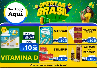 Modelo de Encarte para Encarte A4 Horizontal com o tema Ofertas Semana do Brasil para Farmácia