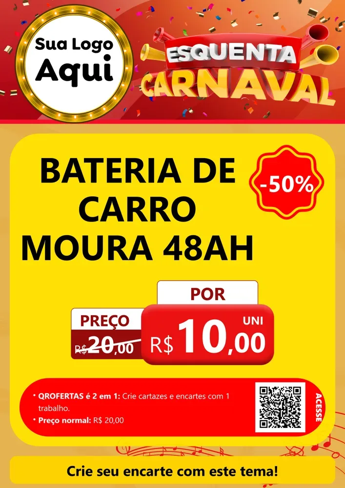Modelo de Cartaz para Cartaz A4 Vertical com o tema Esquenta Carnaval para Baterias Elétricas