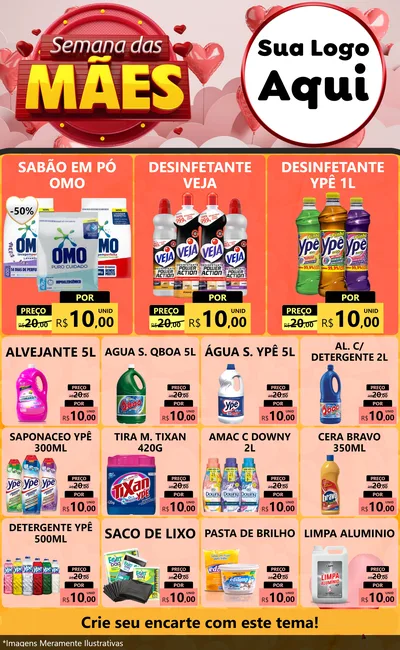 Modelo de Encarte para Encarte Grande com o tema Semana das Mães para Produtos de Limpeza