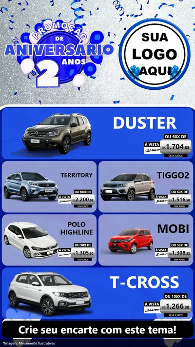 Modelo de TV para TV Vertical com o tema Promoção de Aniversário - 2 Anos para Concessionaria de Carros