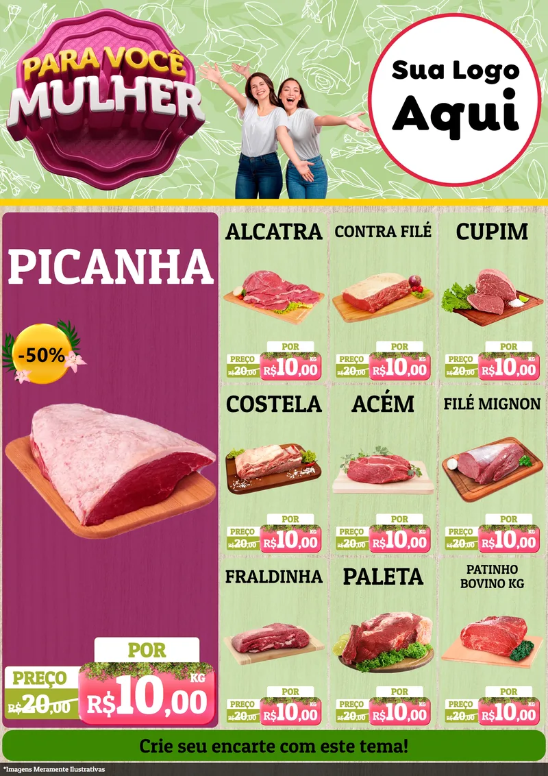 Modelo de Encarte para Encarte A4 Vertical com o tema Para Você Mulher para Açougue