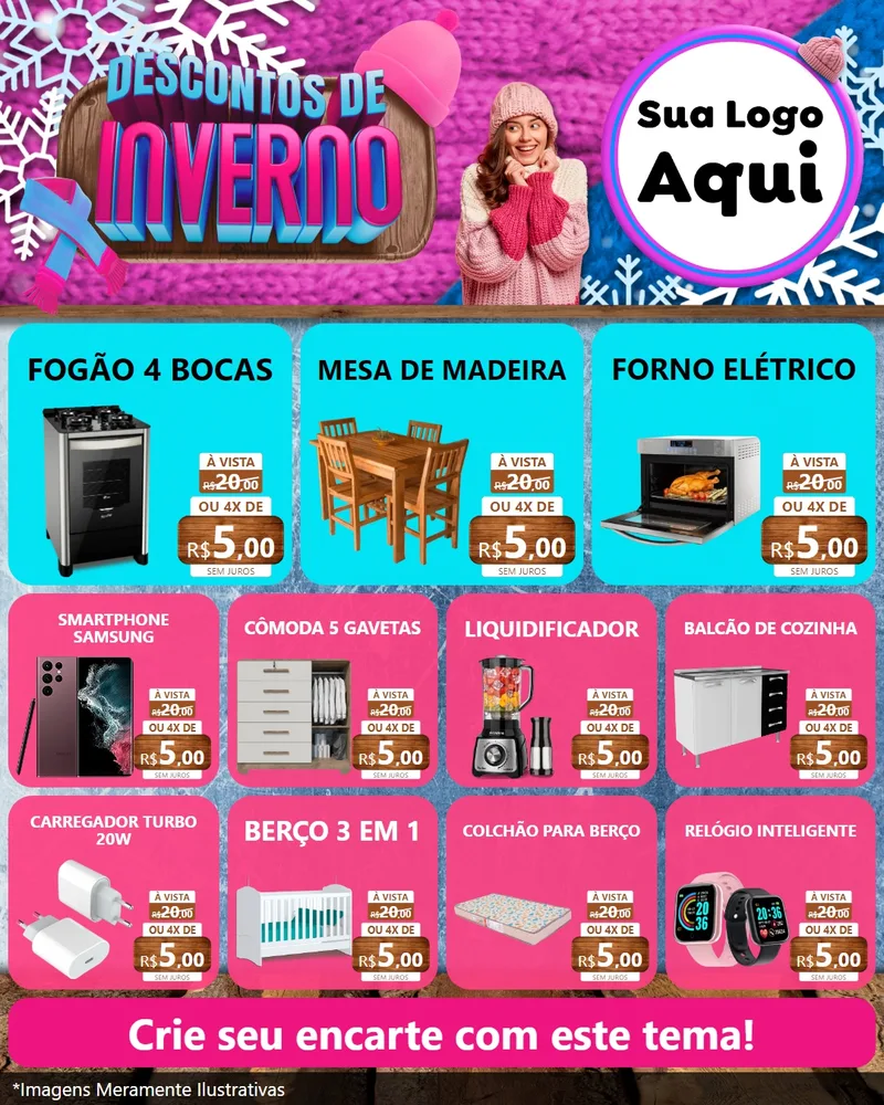 Modelo de Rede Social para Feed Instagram com o tema Descontos de Inverno para Móveis e Eletro