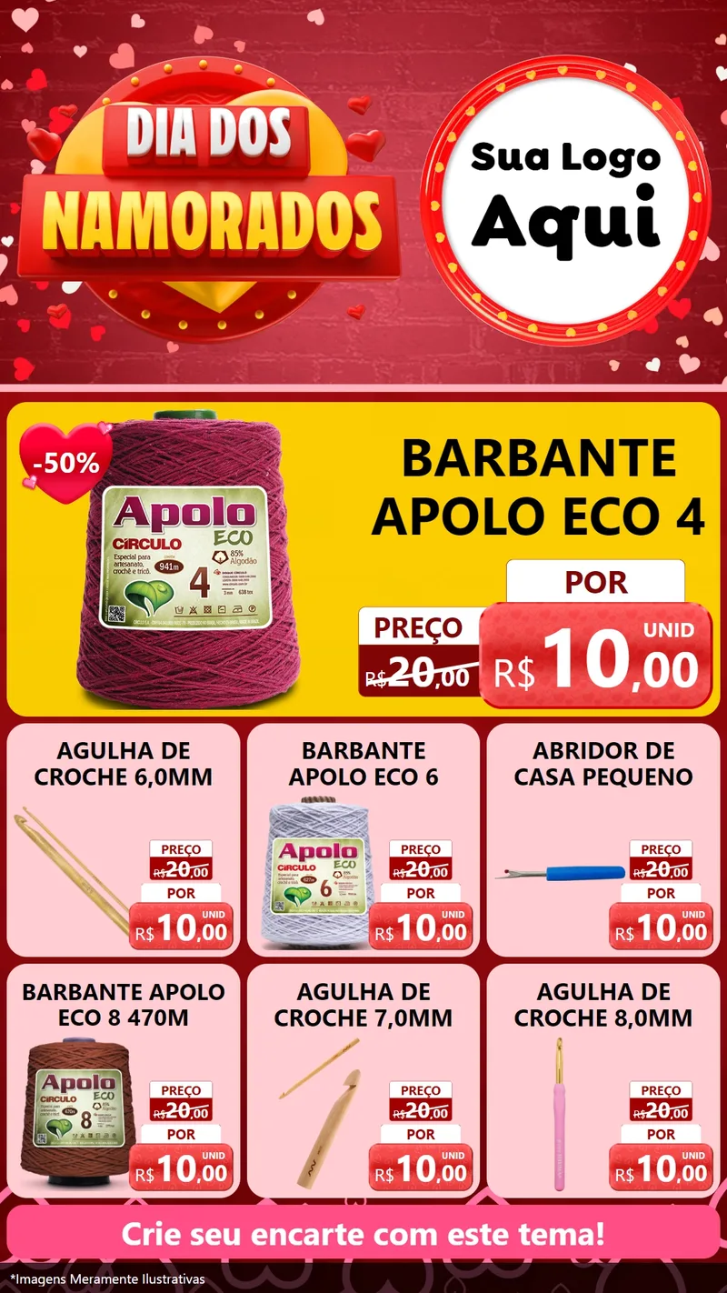 Modelo de Rede Social para Stories com o tema Dia Dos Namorados para Armarinho e Aviamentos