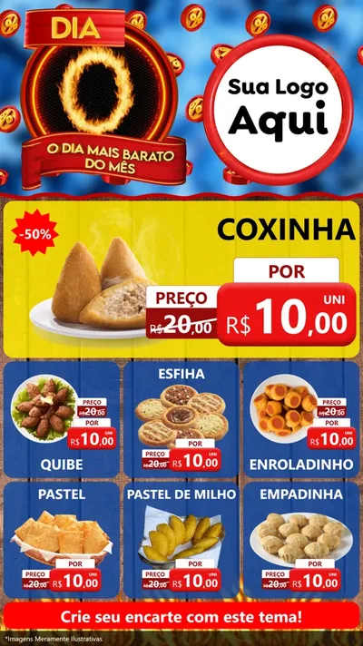 Modelo de Rede Social para Stories com o tema Dia O - O Dia Mais Barato Do Mês para Salgadaria
