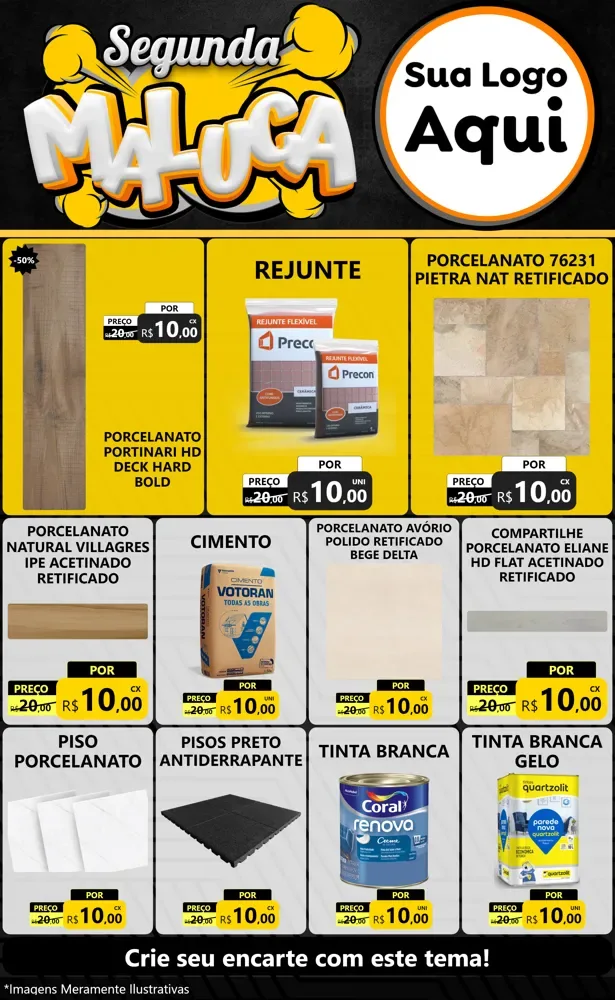 Modelo de Encarte para Encarte Grande com o tema Segunda Maluca para Pisos e revestimentos