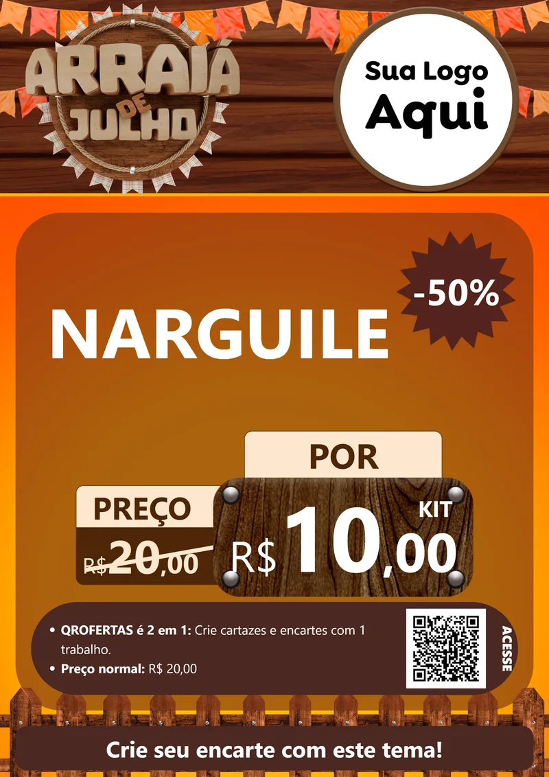 Modelo de Cartaz para Cartaz A4 Vertical com o tema Arraiá de Julho - Junina para Tabacaria