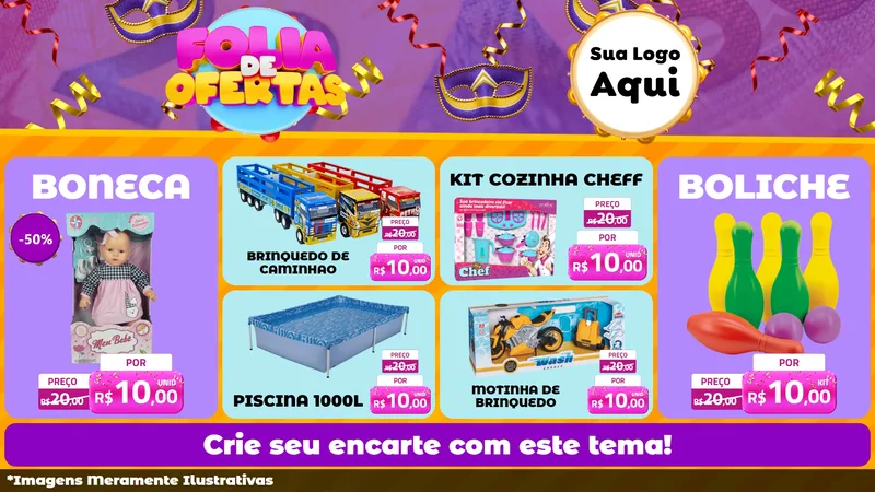 Modelo de TV para TV Horizontal com o tema Folia de Ofertas para Brinquedos
