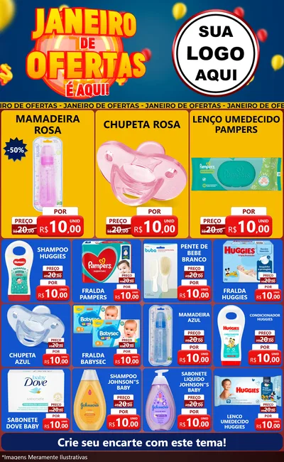 Modelo de Encarte para Encarte Grande com o tema Janeiro de Ofertas É Aqui! para Bebês