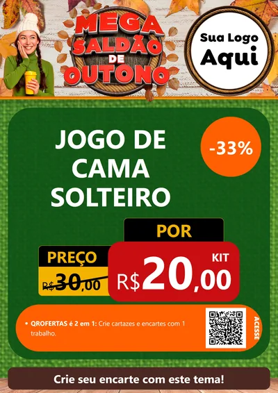 Modelo de Cartaz para Cartaz A4 Vertical com o tema Mega Saldão de Outono para Cama, Mesa e Banho