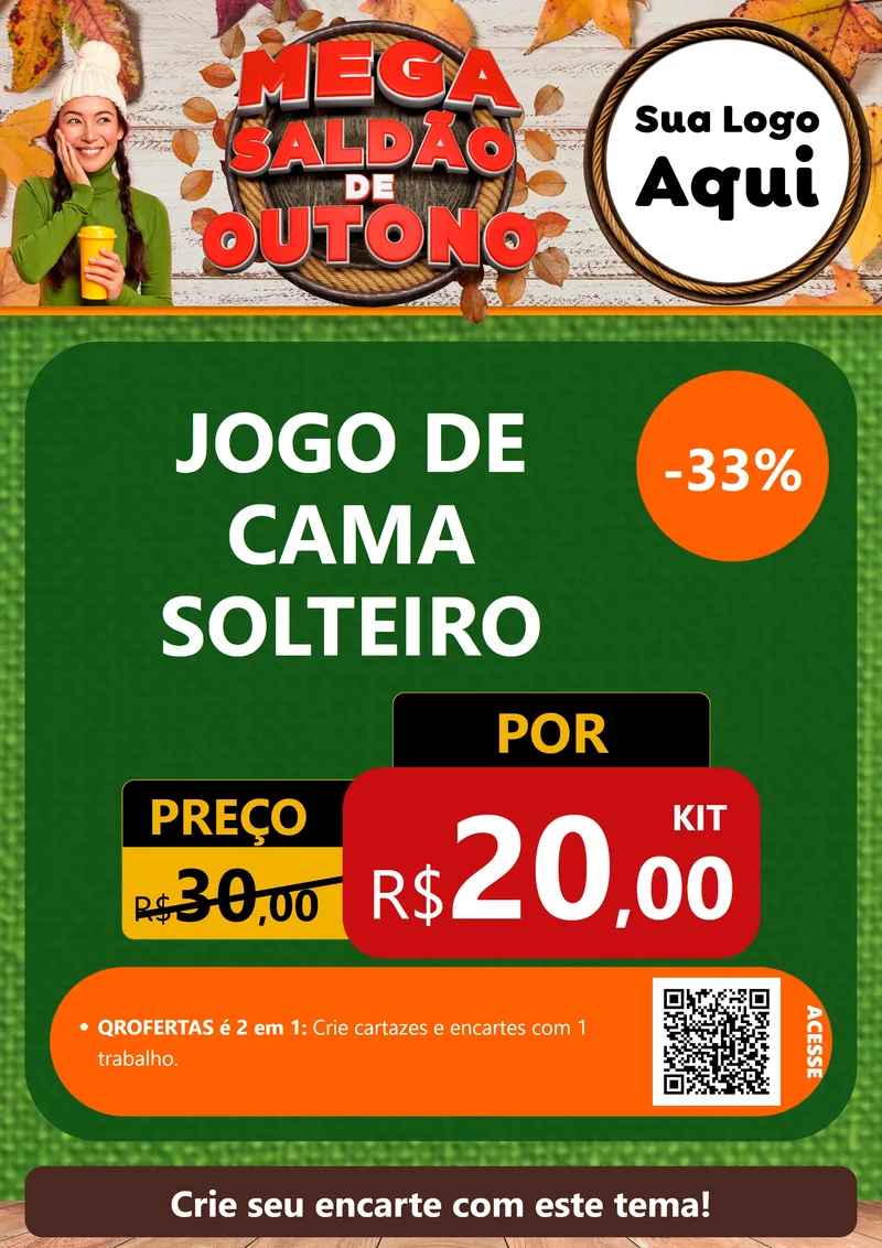Modelo de Cartaz para Cartaz A4 Vertical com o tema Mega Saldão de Outono para Cama, Mesa e Banho