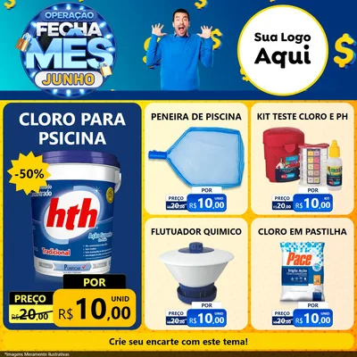 Modelo de Rede Social para Feed Facebook com o tema Operação Fecha Mês, Junho para Produtos para Piscina