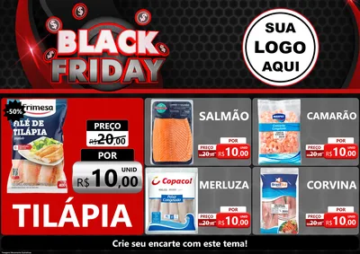 Modelo de Encarte para Encarte A4 Horizontal com o tema Black Friday para Peixaria
