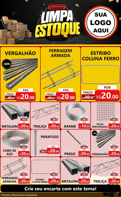 Modelo de Encarte para Encarte Grande com o tema Operação Limpa Estoque para Ferragens