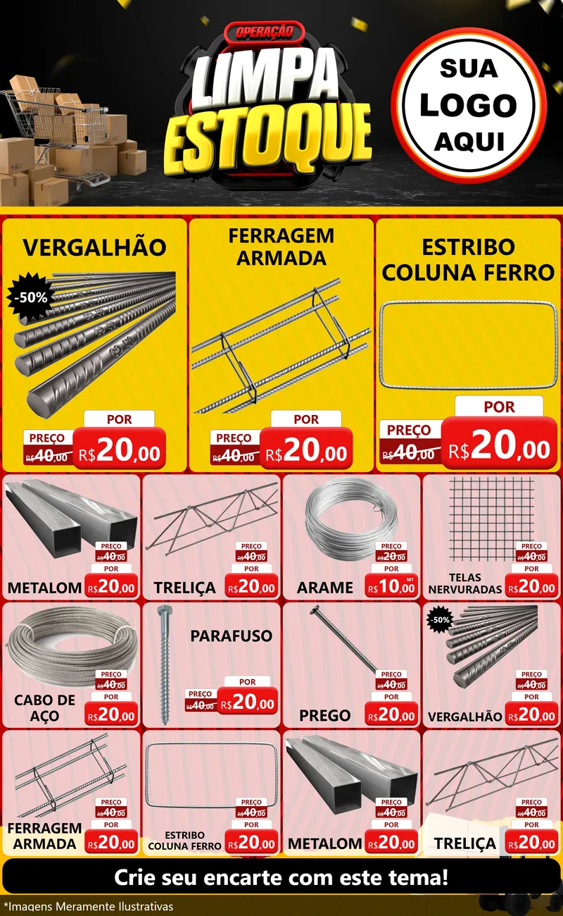 Modelo de Encarte para Encarte Grande com o tema Operação Limpa Estoque para Ferragens