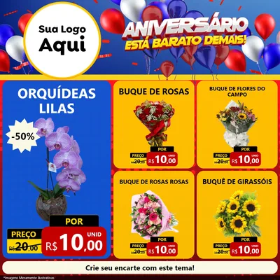 Modelo de Rede Social para Feed Facebook com o tema Aniversário para Floricultura e jardim