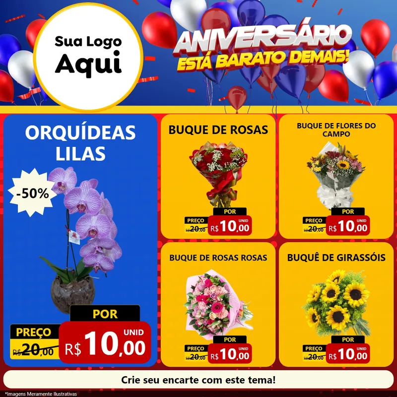 Modelo de Rede Social para Feed Facebook com o tema Aniversário para Floricultura e jardim