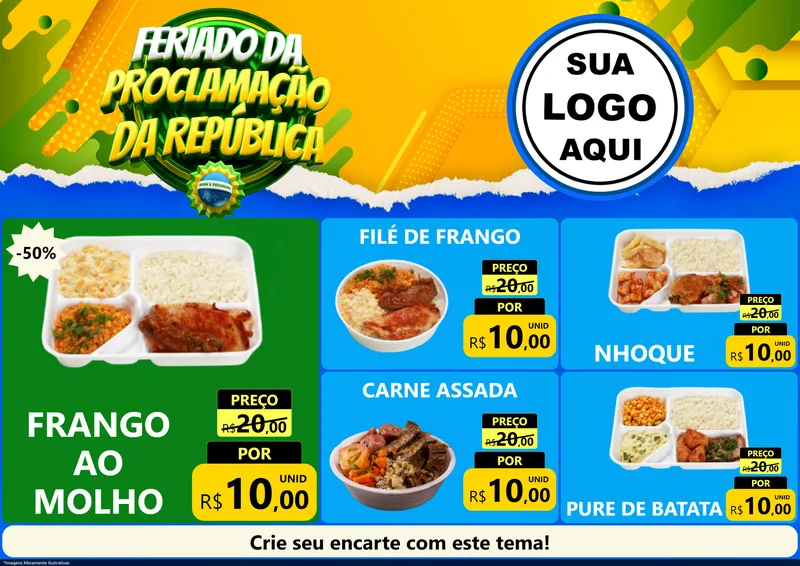 Modelo de Encarte para Encarte A4 Horizontal com o tema Feriado da Proclamação da República para Restaurante