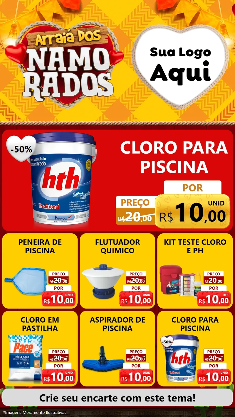 Modelo de Rede Social para Stories com o tema Arraiá dos Namorados para Produtos para Piscina