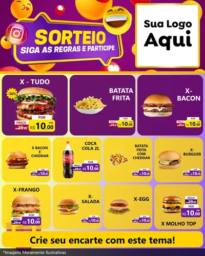 Modelo de Rede Social para Feed Instagram com o tema Sorteio para Hamburgueria