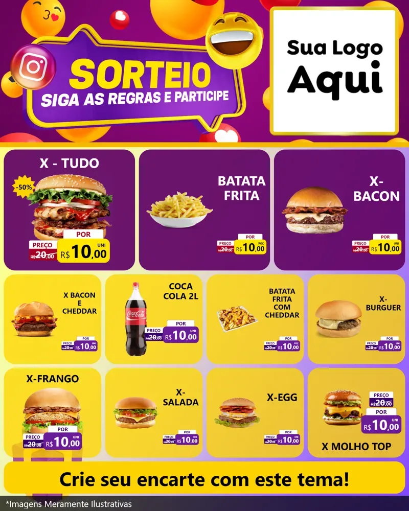 Modelo de Rede Social para Feed Instagram com o tema Sorteio para Hamburgueria