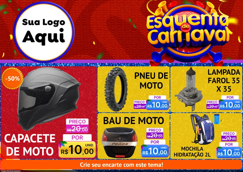 Modelo de Encarte para Encarte A4 Horizontal com o tema Esquenta de Carnaval para Moto peças