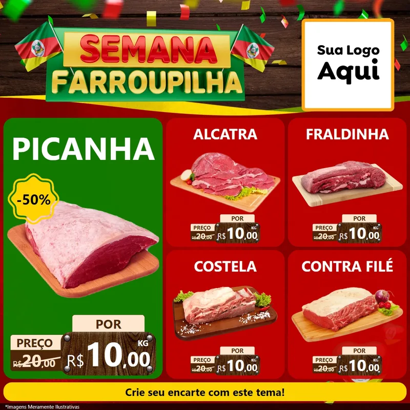 Modelo de Rede Social para Feed Facebook com o tema Semana Farroupilha para Açougue