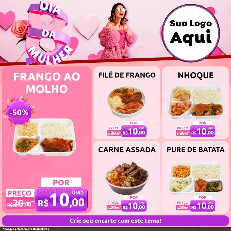 Modelo de Rede Social para Feed Facebook com o tema Dia da Mulher para Restaurante