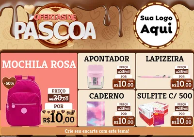 Modelo de Encarte para Encarte A4 Horizontal com o tema Ofertas de Páscoa para Papelaria