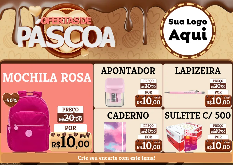 Modelo de Encarte para Encarte A4 Horizontal com o tema Ofertas de Páscoa para Papelaria