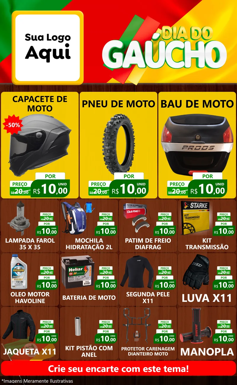 Modelo de Encarte para Encarte Grande com o tema Dia do Gaúcho para Moto peças