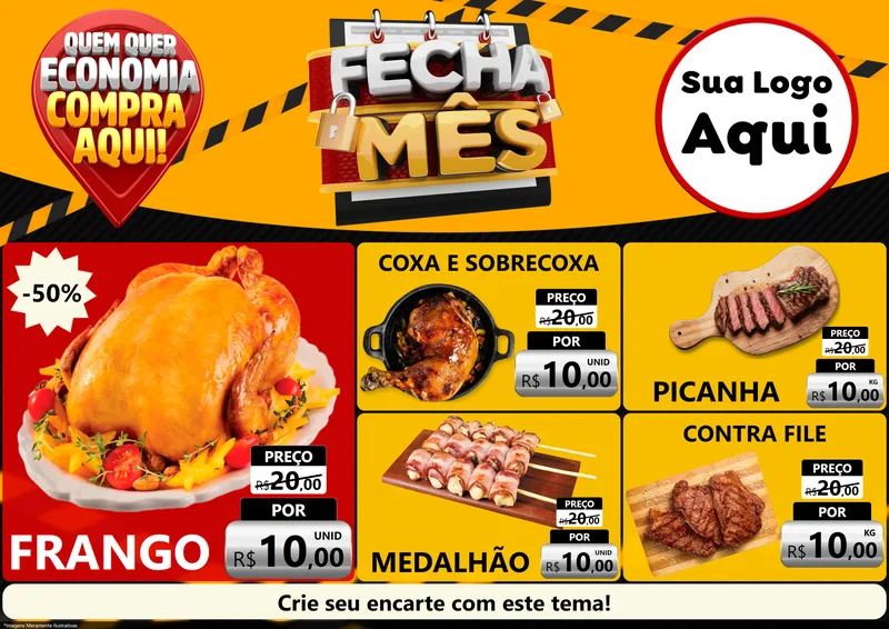 Modelo de Encarte para Encarte A4 Horizontal com o tema Fecha Mês para Assados