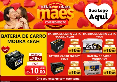 Modelo de Encarte para Encarte A4 Horizontal com o tema Dia das Mães com Promoção para Baterias Elétricas