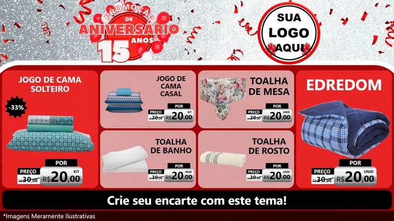 Modelo de TV para TV Horizontal com o tema Promoção de Aniversário - 15 Anos para Cama, Mesa e Banho