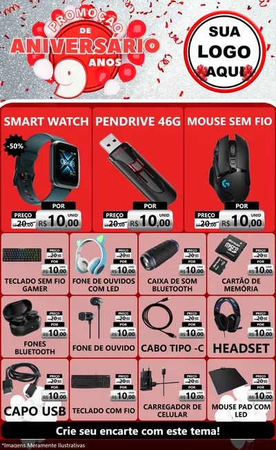 Modelo de Encarte para Encarte Grande com o tema Promoção de Aniversário - 9 Anos para Informática