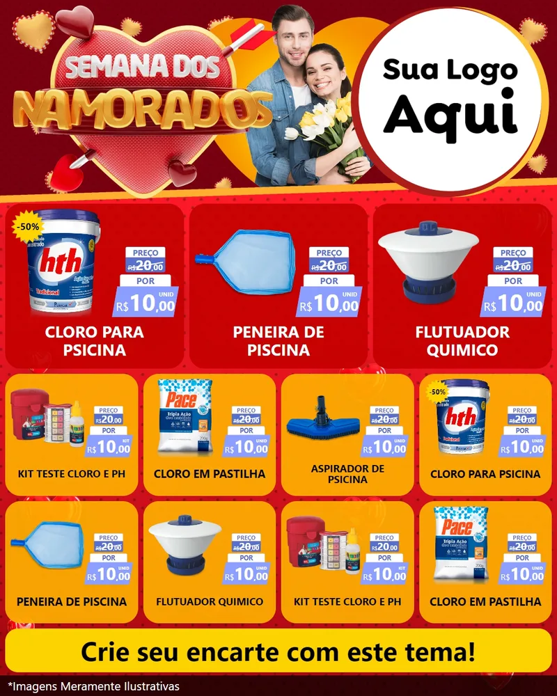 Modelo de Rede Social para Feed Instagram com o tema Semana dos Namorados para Produtos para Piscina