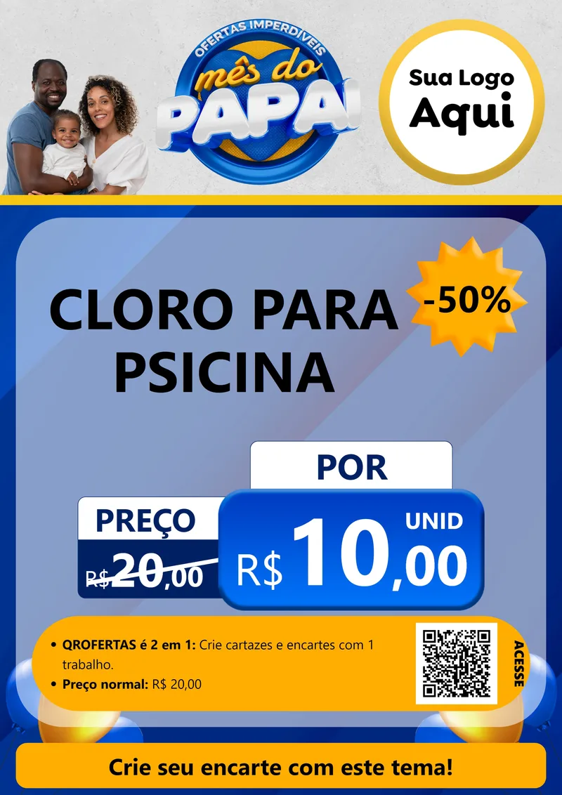 Modelo de Cartaz para Cartaz A4 Vertical com o tema Ofertas Imperdíveis Mês Do Papai para Produtos para Piscina