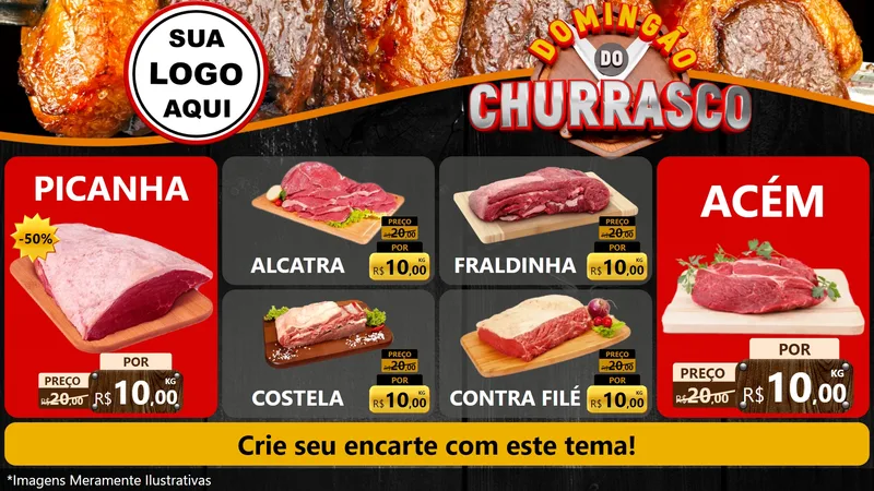 Modelo de TV para TV Horizontal com o tema Domingão do Churrasco para Açougue
