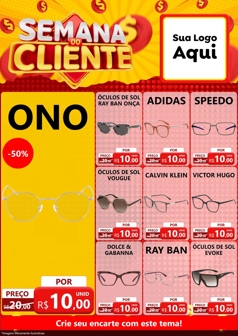 Modelo de Encarte para Encarte A4 Vertical com o tema Semana do Cliente para Óticas
