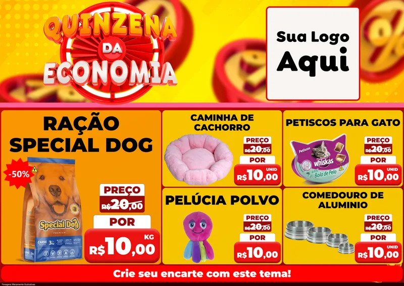 Modelo de Encarte para Encarte A4 Horizontal com o tema Quinzena Da Economia para Pet Shop