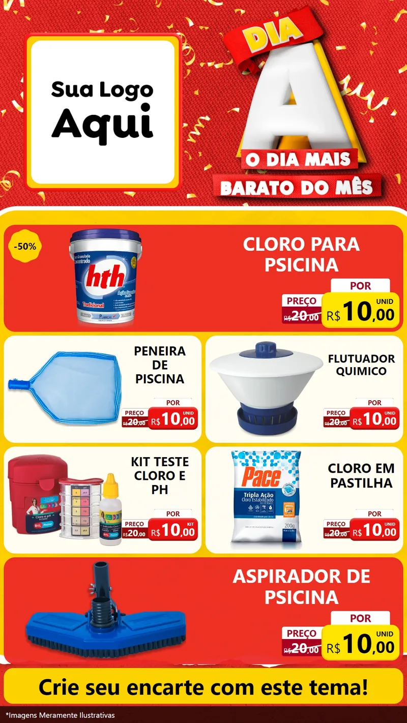 Modelo de TV para TV Vertical com o tema Dia A o Dia Mais Barato do Mês para Produtos para Piscina