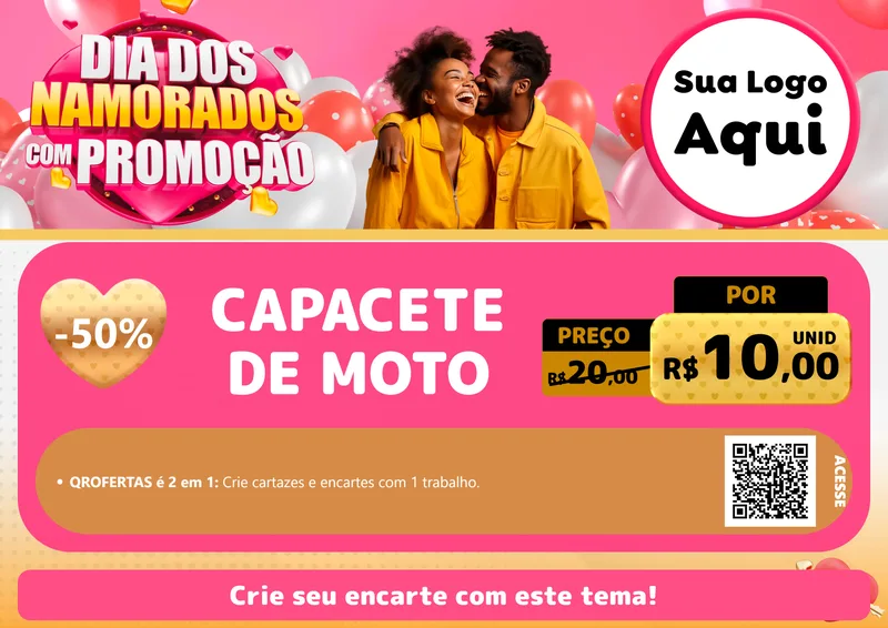 Modelo de Cartaz para Cartaz A4 Horizontal com o tema Dia dos Namorados com Promoção para Moto peças