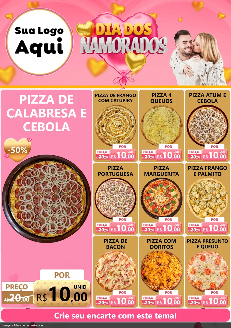 Modelo de Encarte para Encarte A4 Vertical com o tema Dia dos Namorados para Pizzaria