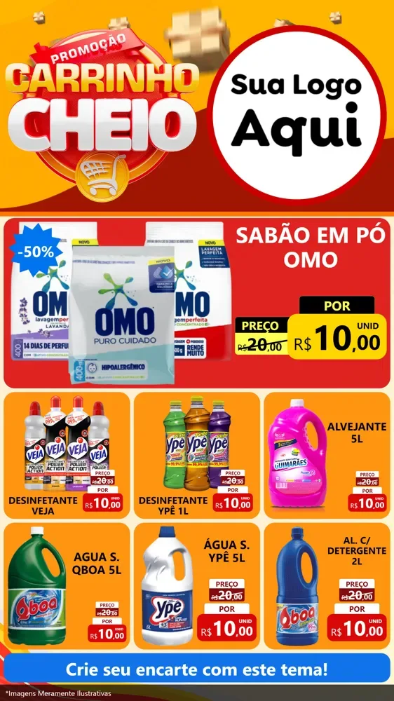 Modelo de Rede Social para Stories com o tema Promoção carrinho cheio para Produtos de Limpeza